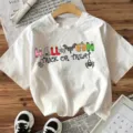 Wit Halloween korte mouw t-shirt, casual dames top met griezelige opdruk voor feestelijke dagen. - S / Witte Katoen