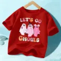 Kinder rotes Halloween T-Shirt süsses Geist Grafik Kurzarm Feiertag Oberteil für Jungen Mädchen - 110cm / Baumwolle Rot