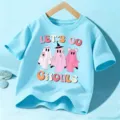 Kinder Halloween Süßer Geist Grafik Print Kurzarm T-Shirt Hellblau Freizeit Feiertags-Outfit - Blaue Baumwolle
