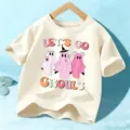 Kinder Halloween süßer Geist Kurzarm T-Shirt, lässiges Urlaubs Oberteil für Jungen und Mädchen. - Baumwolle Aprikose