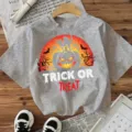 Women's Halloween Short Sleeve T-Shirt Grey Casual Cute Pumpkin Graphic Holiday Top - Cotton Gray
