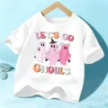 Kinder Halloween T-Shirt süßer Geist Druck Kurzarm lässiges Oberteil für Jungen Mädchen - 110cm / Baumwolle Weiß