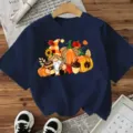Vrouwen herfst Halloween t-shirt schattige gnoom pompoen print korte mouw casual top chic - Katoen Stijl Marine
