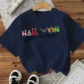Μπλε ναυτικό γυναικείο κοντομάνικο T-shirt Halloween, casual τοπ με στρογγυλή λαιμόκοψη. - Βαμβακερό Ναυτικό