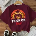 Women's Halloween short sleeve T-shirt casual crewneck graphic top spooky holiday costume wear - Cotton Wine Red