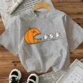 Halloween pumpkin ghost graphic gray casual short sleeve t-shirt women holiday tee top - Gray