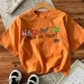 Halloween πορτοκαλί γυναικείο κοντομάνικο t-shirt εορταστικό κοστούμι casual top. - Portokali Vamvaki