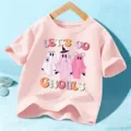 Rosa Kinder Halloween Kurzarm T-Shirt mit einem süßen Geister Motiv und Aufdruck. - 110cm / Baumwolle Rosa