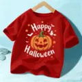 Kids cute Halloween short sleeve red pumpkin graphic t-shirt top for boys and girls - 110cm / Red