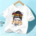 Kids Halloween T-Shirt Short Sleeve Cute Pumpkin Witch Graphic Top For Boys And Girls - 110cm / White Cotton