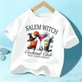 Camiseta de manga corta de Halloween para niños, top gráfico de bruja cóctel para niños y niñas. - 110cm / Algodón Blanco