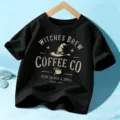 Kids Halloween Black Short Sleeve T-Shirt with Witches Brew Graphic Holiday Casual Top - 110cm / Tops / Cotton Style Black