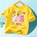 Kinder Halloween T-Shirt Kurzarm Gelb Niedlich Geist Grafik Lässiges Baumwolltop - Baumwolle Gelb
