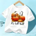 Kids Halloween short sleeve t-shirt, cute watercolor pumpkin print autumn top for boys and girls. - 110cm / White