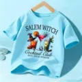 T-shirt à manches courtes Halloween pour enfants, haut d'été décontracté avec motif de sorcière. - Coton Bleu