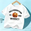 Camiseta blanca de Halloween para niños de manga corta con calabaza y estampado cool. - 110cm / Algodón Blanco