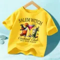 T-shirt manches courtes Halloween jaune pour enfant avec imprimé cocktail sorcière - Jaune Lavé