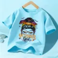 Kids Halloween short sleeve t-shirt, cute pumpkin graphic top for boys and girls festival wear. - Blue Cotton
