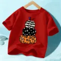 Kinder Halloween Kürbis Druck Kurzarm Rotes T-Shirt festliches Oberteil für Jungen und Mädchen - 110cm / Baumwolle Rot