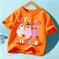 Oranger Kinder Halloween T-Shirt mit Geister Motiv, süßer kurzer Ärmel für Jungs und Mädchen. - Baumwolle Orange