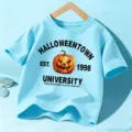 Camiseta de manga corta azul claro para niños con estampado gráfico de calabaza de Halloween top - Algodón Azul