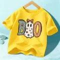 Camiseta amarilla de manga corta para niños con lindo estampado de fantasma de Halloween - 110cm / Tops / Amarillo Lavado