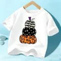 Halloween Kinder Kurzarm T-Shirt Süßer Kürbis Print Weißes Freizeit Oberteil für Kinder - 110cm / Baumwolle Weiß