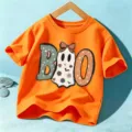 T-shirt Halloween orange manches courtes enfant graphique fantome vetement haut festif - Coton Orange