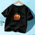 Camiseta negra Halloween niños manga corta gráfico calabaza retro universidad top niño niña - 110cm / Estilo Algodón Negro