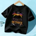 Kids Halloween Short Sleeve T-Shirt Black Graphic Holiday Top For Boys And Girls - 110cm / Cotton Style Black