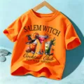 T-Shirt Enfant Orange Halloween Salem Witch Cocktail Club Graphique Haut Manches Courtes - Coton Orange