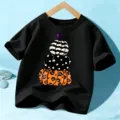 Kinder schwarzes Kurzarm T-Shirt mit niedlichem Halloween Kürbis Grafikprint. - 110cm / Baumwolle Schwarz
