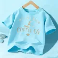 Niños Halloween camiseta de manga corta azul celeste lindo gráfico de bruja parte superior genial - Algodón Azul