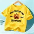 Niños Halloween Calabaza Gráfica Estampado Manga Corta Algodón T-Shirt Amarillo Top - Amarillo Lavado