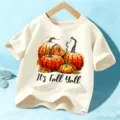 Children's short sleeve t-shirt fall pumpkin graphic top boys girls holiday clothes - Apricot