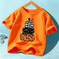 Kinder Halloween orange T-Shirt kurzarm mit niedlichem gestapelten Kürbis Motiv Top - Baumwolle Orange