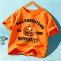 Camiseta de manga corta de Halloween para niños naranja top gráfico fiesta ropa casual - Algodón Naranja