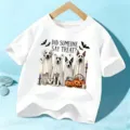 Παιδικό λευκό κοντομάνικο t-shirt με γραφικά σκυλιών φαντασμάτων για το Χαλοουίν - 110cm / Λευκό Βαμβάκι