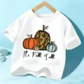 Παιδικό λευκό t-shirt κοντομάνικο με τύπωμα κολοκύθας φθινοπώρου για αγόρια κορίτσια. - 110cm / Tops / Λευκό Βαμβάκι