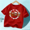 Kinder rotes Kurzarm T-Shirt süsse Herbst Kaffeetassen Grafik Tops für Jungen und Mädchen - 110cm / Baumwolle Rot