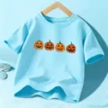 Camiseta de Halloween para niños azul claro manga corta lindo gráfico de calabaza - Azul