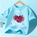 T-shirt enfant bleu clair à manches courtes avec imprimé citrouille léopard rose et football. - Coton Bleu