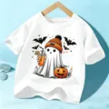 Kinder Halloween T-Shirt Kurzarm niedliches Geist Grafische lässige weiße Oberteile Tops - 110cm / Baumwolle Weiß