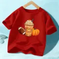 Kinder Halloween Kurzarm T-Shirt Rot Kürbis Gewürz Grafik Oberteil Jungen Mädchen Top - 110cm / Baumwolle Rot