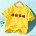 Camiseta de manga corta de Halloween para niños, top amarillo con lindo estampado de calabaza. - Amarillo
