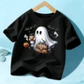 Kids Halloween short sleeve black t-shirt cute ghost pumpkin graphic graphic tee apparel - 110cm / Black