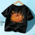 Μαύρο κοντομάνικο t-shirt με στάμπα κολοκύθας Halloween για αγόρια και κορίτσια top - 110cm / Βαμβακερό Μαύρο