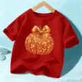 Kinder Halloween Rotes Kurzarm T-Shirt mit Glitzer Kürbis Print für Jungen und Mädchen Oberteile - 110cm / Oberteile / Baumwolle Rot