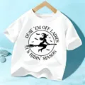 Kids white short sleeve t-shirt featuring fun Halloween witch graphic and holiday lettering. - 110cm / White