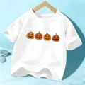 Kids Halloween T-shirt short sleeve white cute pumpkin graphic top for boys and girls. - 110cm / White